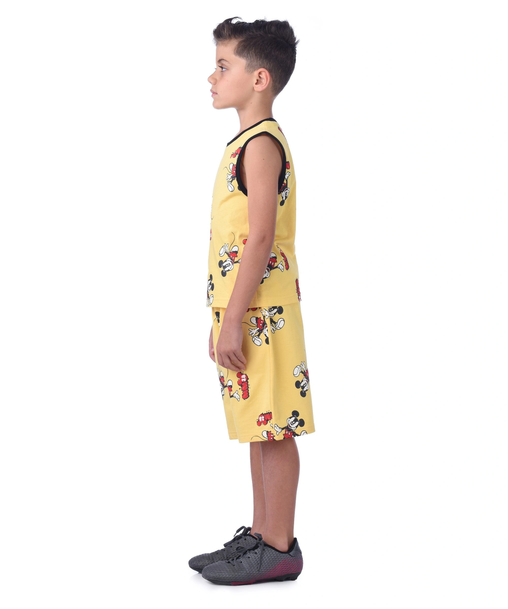 Mickey Mouse - 2pc-Set - Boys' Printed Sleeveless T-Shirt With Shorts - Yellow