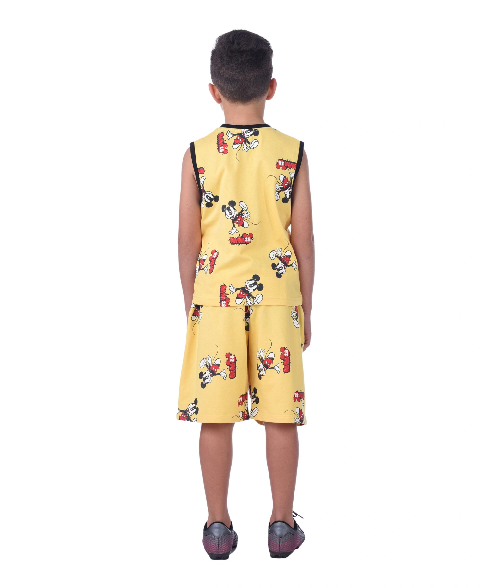 Mickey Mouse - 2pc-Set - Boys' Printed Sleeveless T-Shirt With Shorts - Yellow
