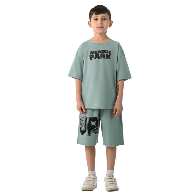 جوراسيك وورلد - طقم تي شيرت بأكمام قصيرة للأولاد مع برمودا - أخضر مريمي