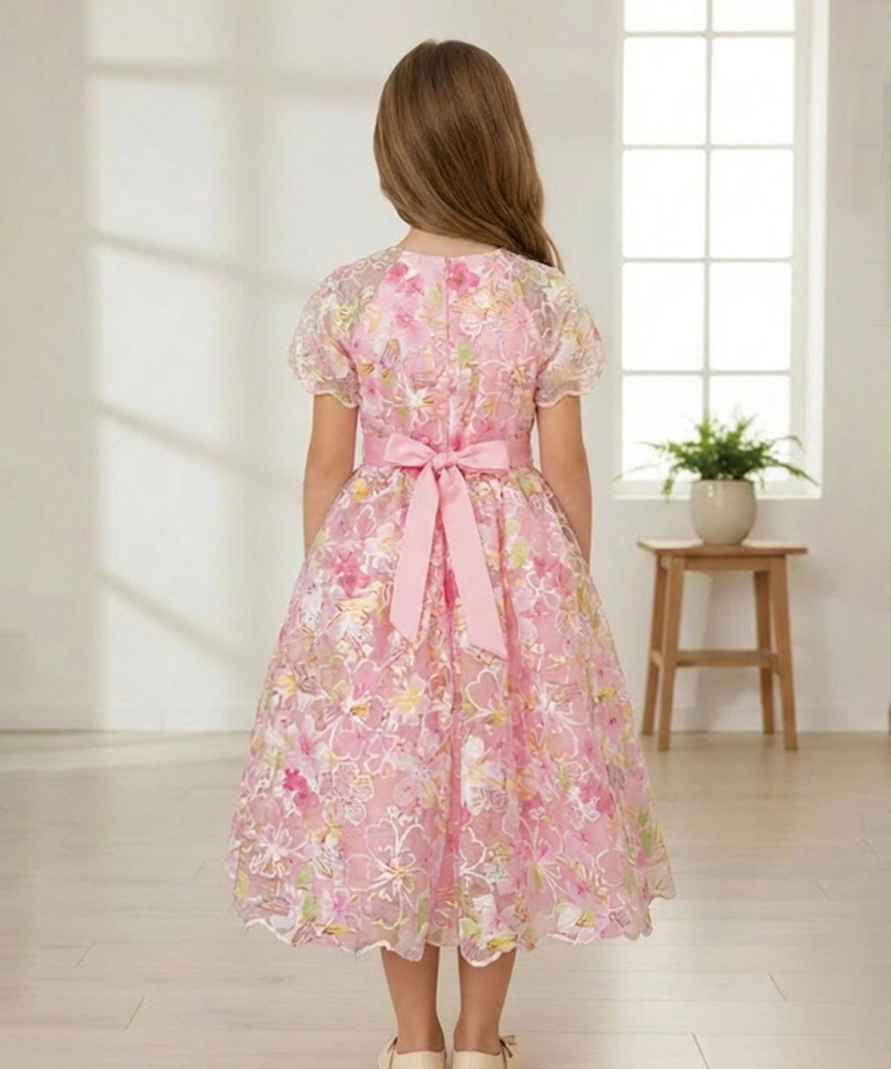 Le Crystal - Girl's Delicate Embroidered Tulle Party Dress - Pink