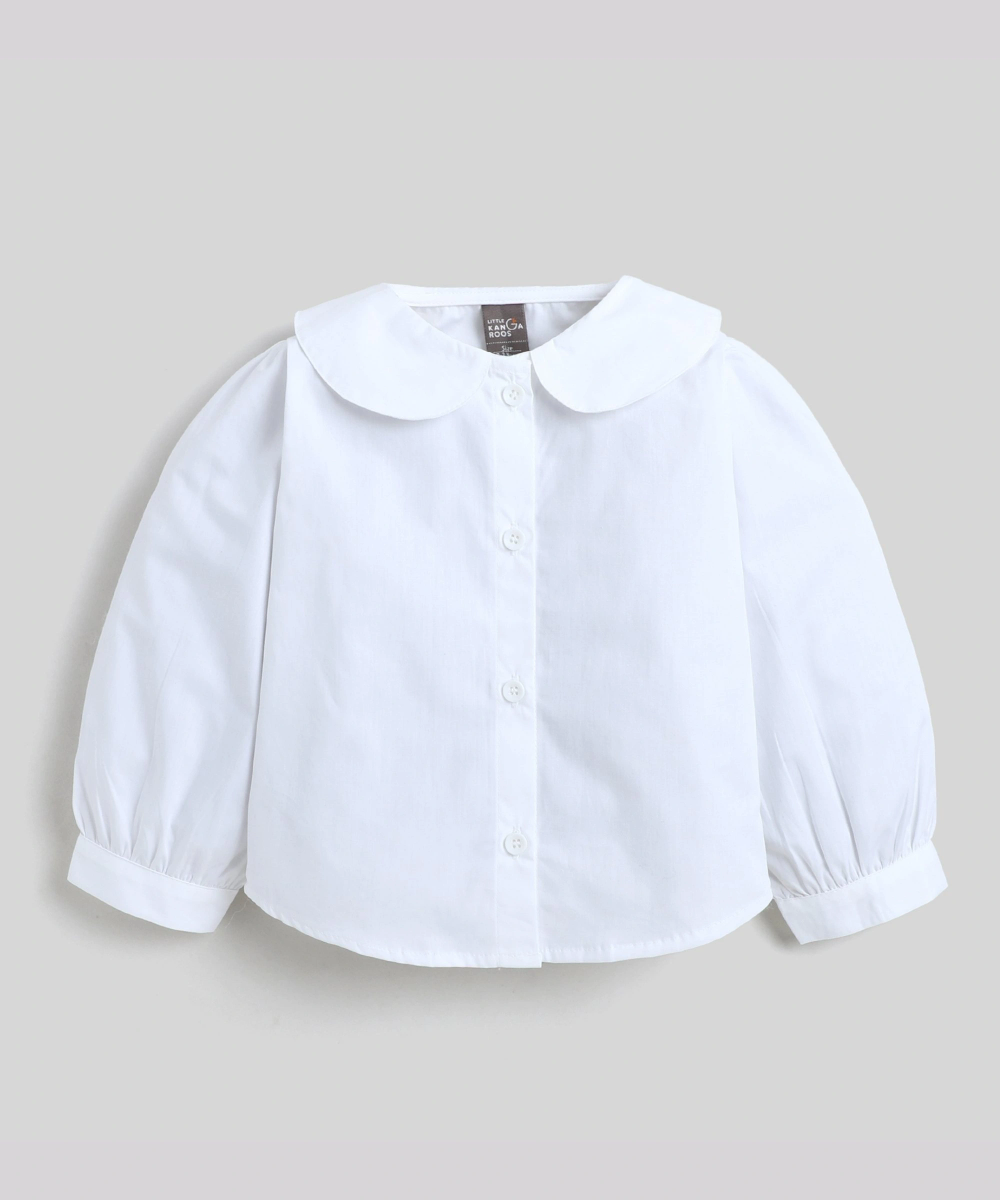 Little Kangaroos - Girl's Casual Shirt & Denim Top - White/Blue