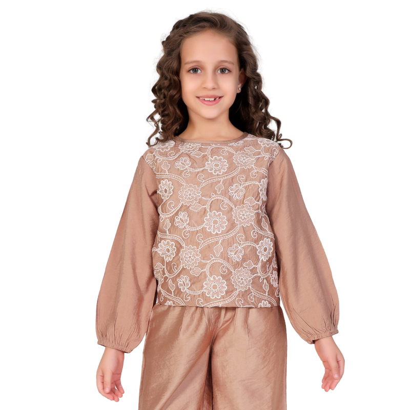 Little Kangaroos - Girl's Girl's Embroidered Top - Brown
