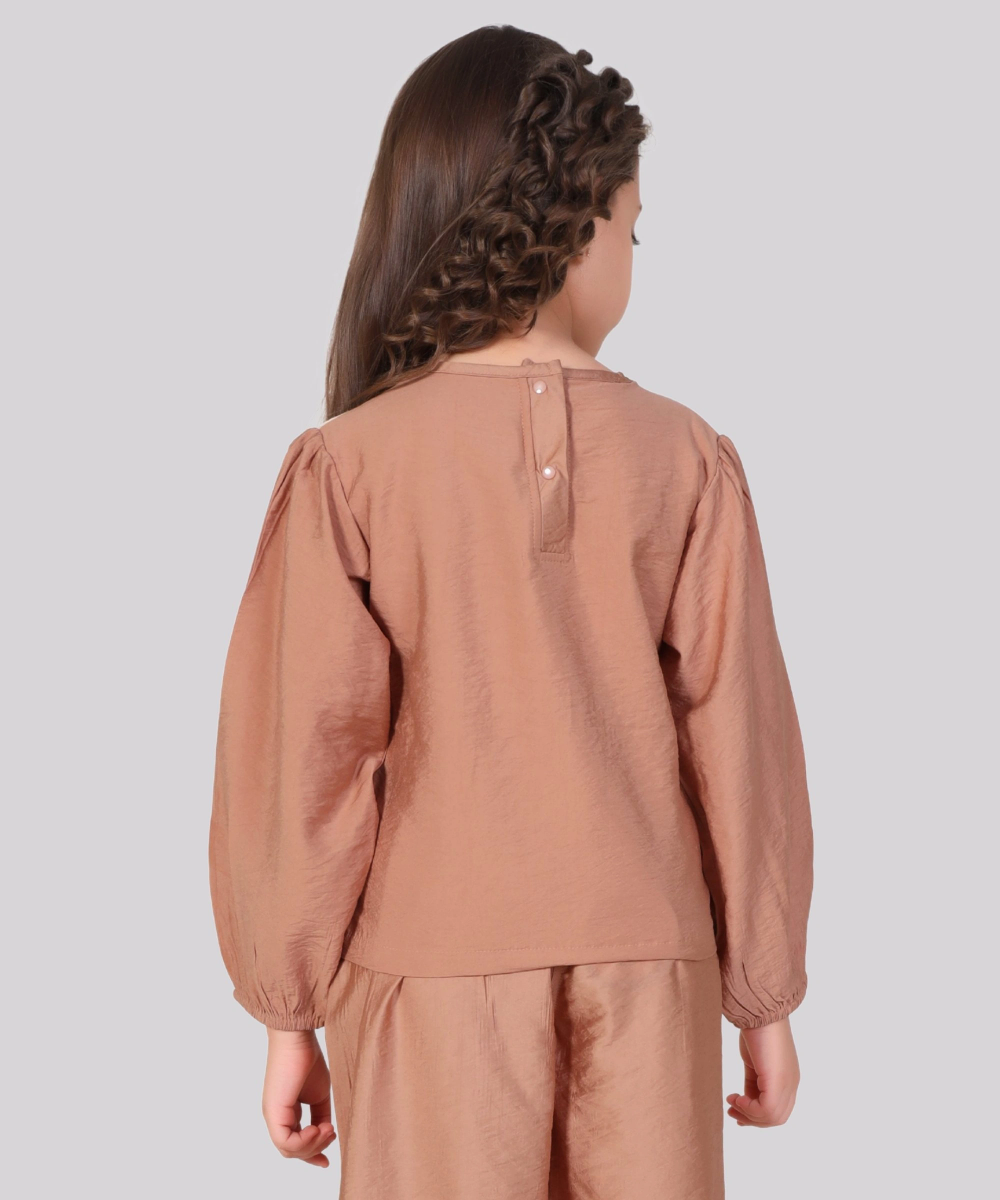 Little Kangaroos - Girl's Girl's Embroidered Top - Brown