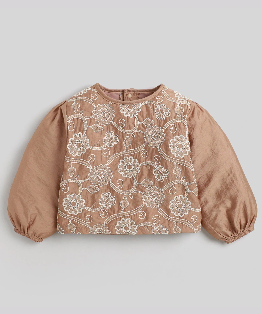 Little Kangaroos - Girl's Girl's Embroidered Top - Brown