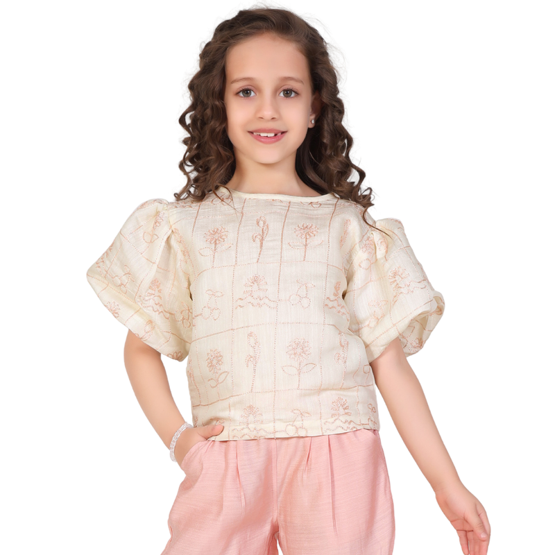 Little Kangaroos - Girl's Embroidered Top - Cream