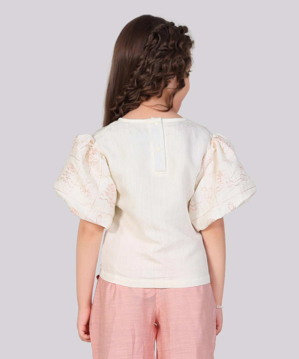 Little Kangaroos - Girl's Embroidered Top - Cream