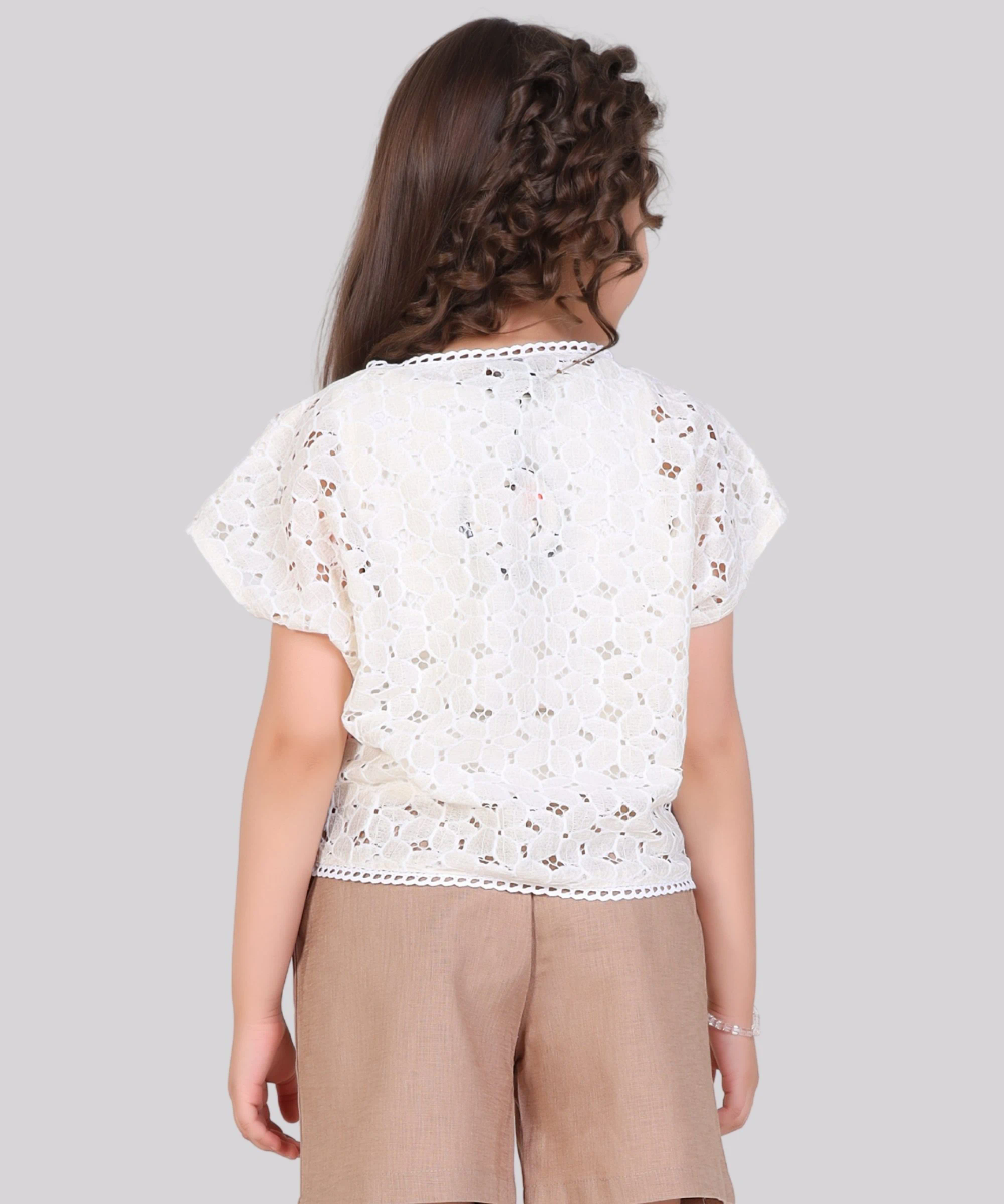 Little Kangaroos - 2pc-Set - Girl's Tank & Embroidered Top - White