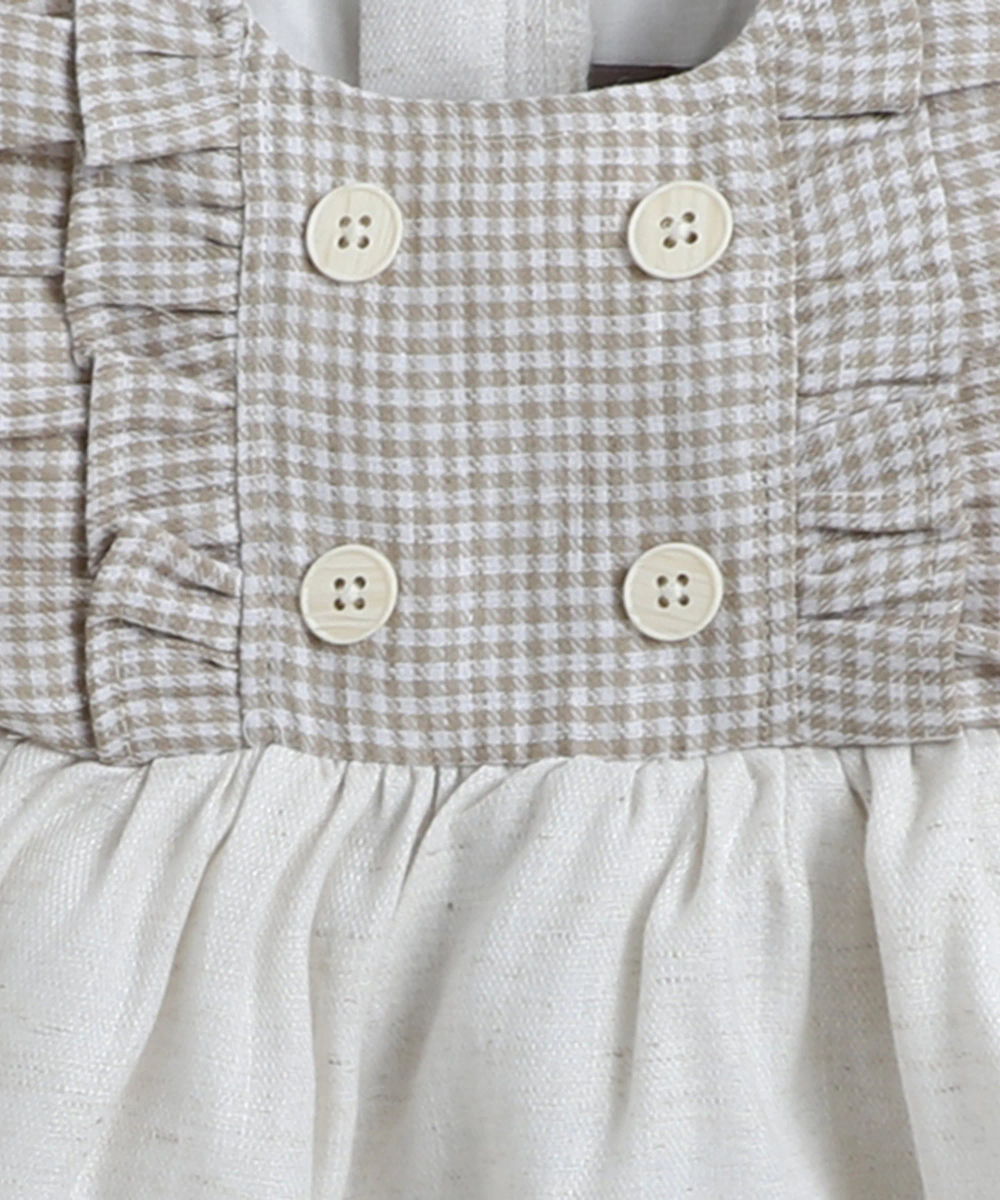 Little Kangaroos - Baby Girl's Checked Casual Dress - Beige