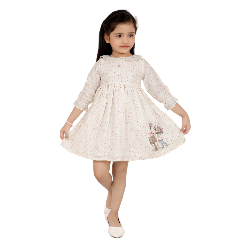 Smart Baby - Baby Girl's All Over Printed Casual Dress - Cream