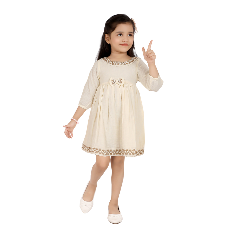 Smart Baby - Baby Girl's Casual Embroidered Dress - Cream