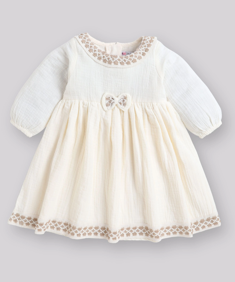 Smart Baby - Baby Girl's Casual Embroidered Dress - Cream
