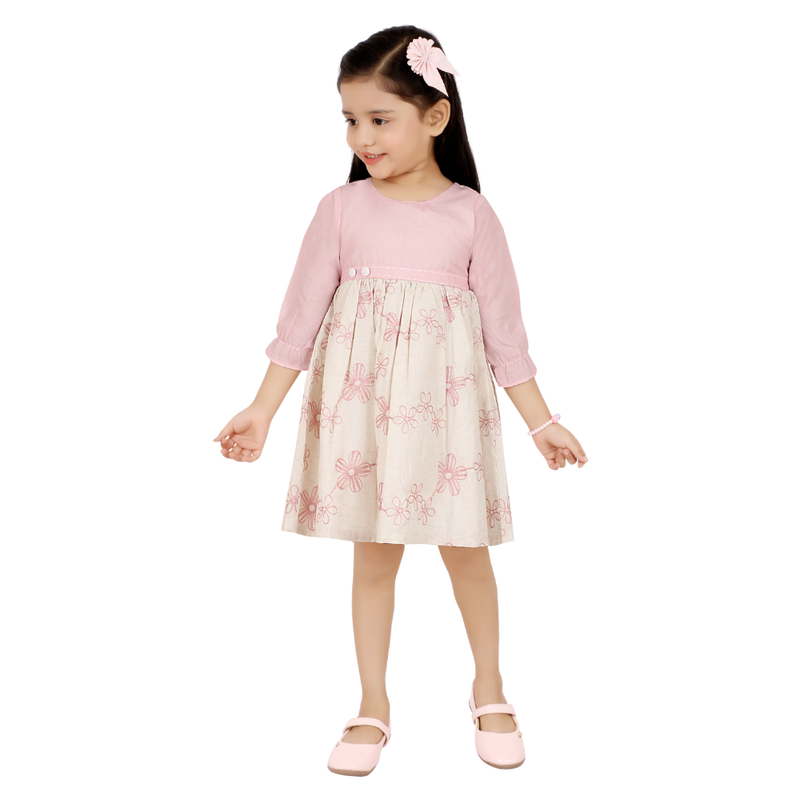 Smart Baby - Baby Girl's Casual Long Sleeves Embroidered Dress - Pink