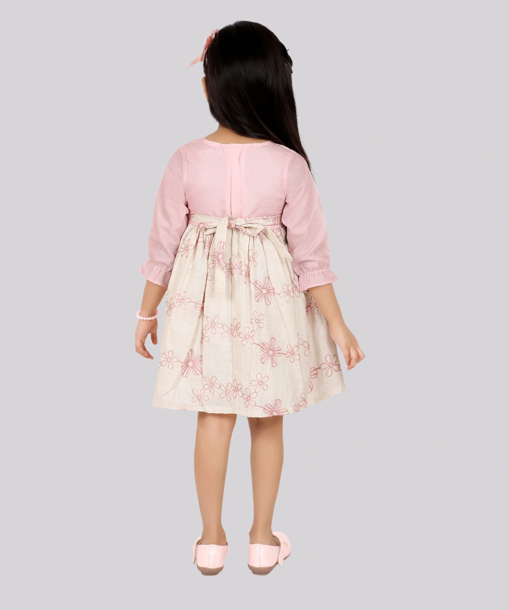 Smart Baby - Baby Girl's Casual Long Sleeves Embroidered Dress - Pink