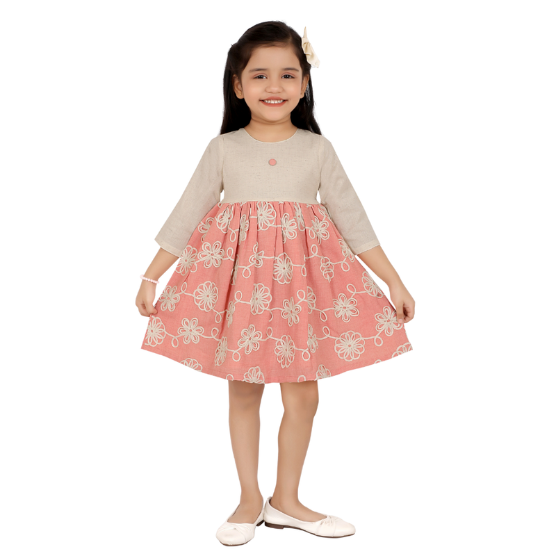 Smart Baby - Baby Girl's Embroidered Casual Dress - Peach