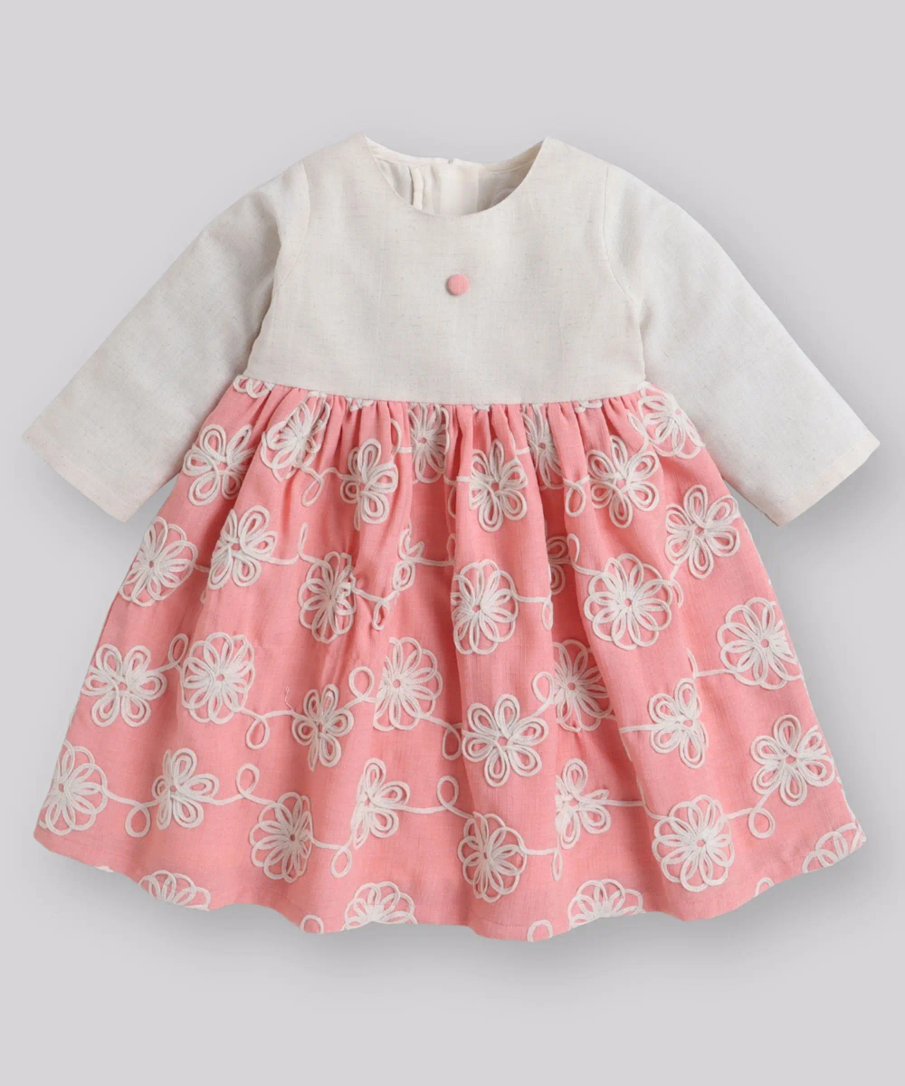 Smart Baby - Baby Girl's Embroidered Casual Dress - Peach