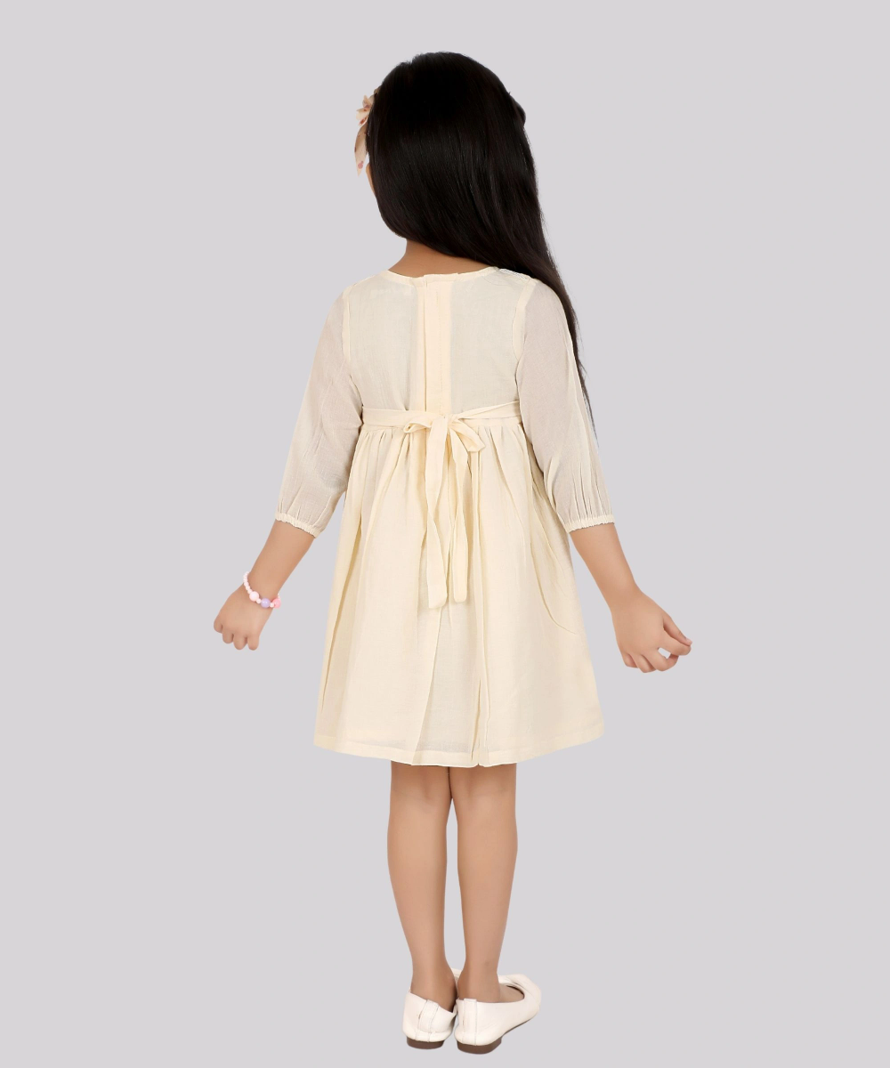 Smart Baby - Baby Girl's Long Sleeves Casual Embroidered Dress - Cream