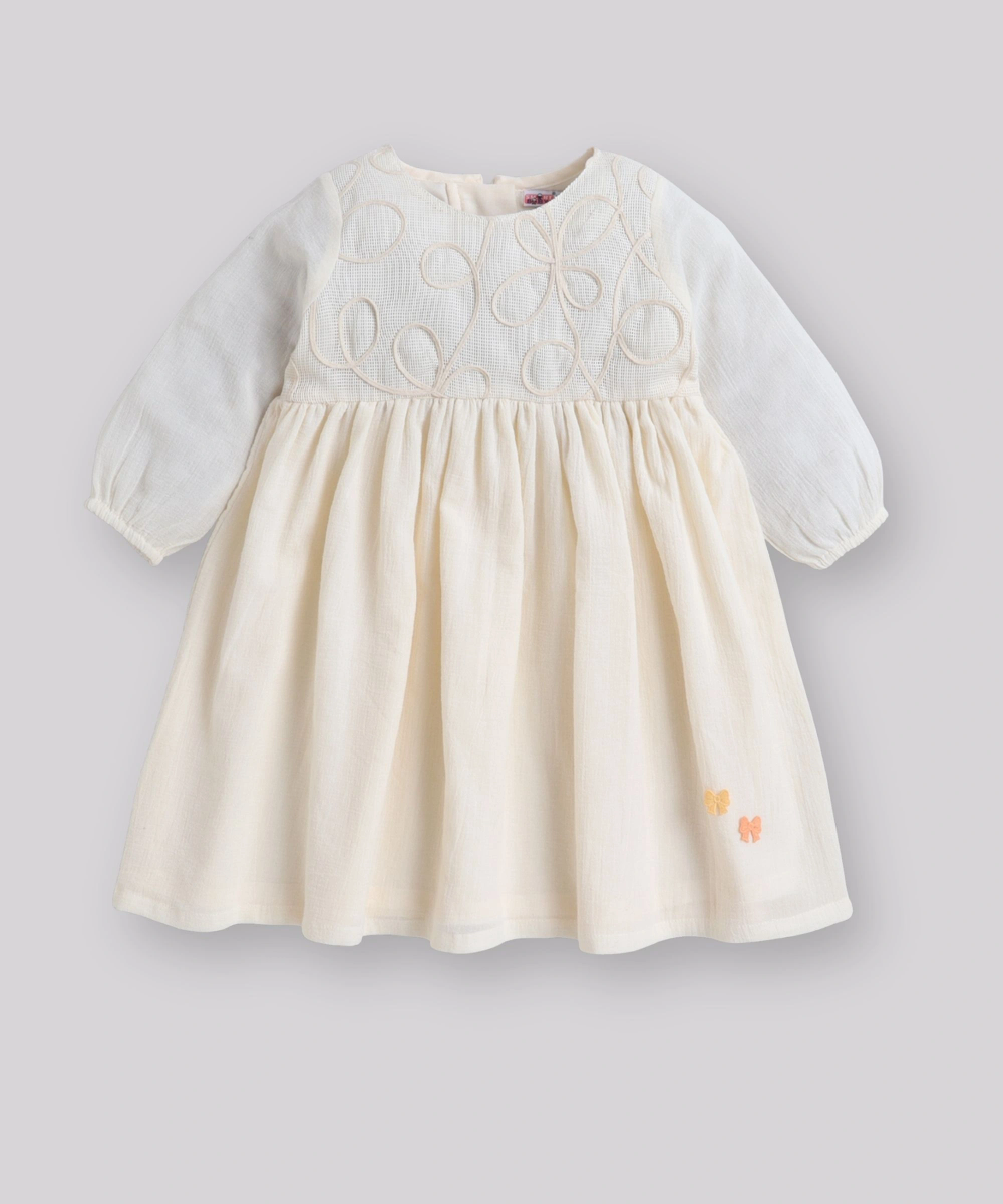 Smart Baby - Baby Girl's Long Sleeves Casual Embroidered Dress - Cream