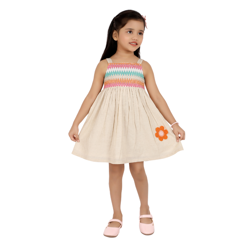 Smart Baby - Baby Girl's Sleeveless Casual Embroidered Dress - Cream
