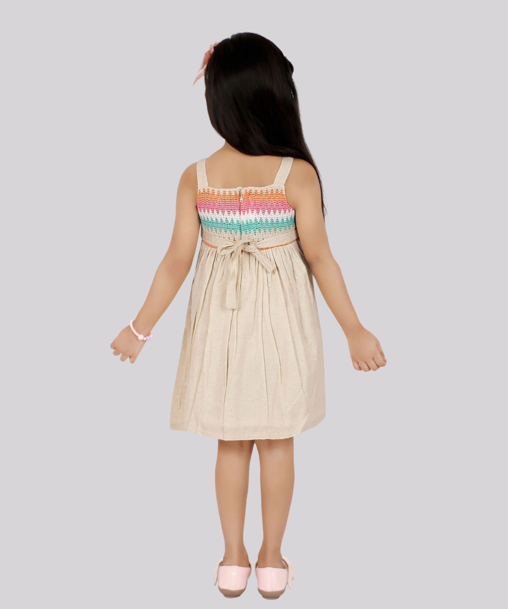 Smart Baby - Baby Girl's Sleeveless Casual Embroidered Dress - Cream