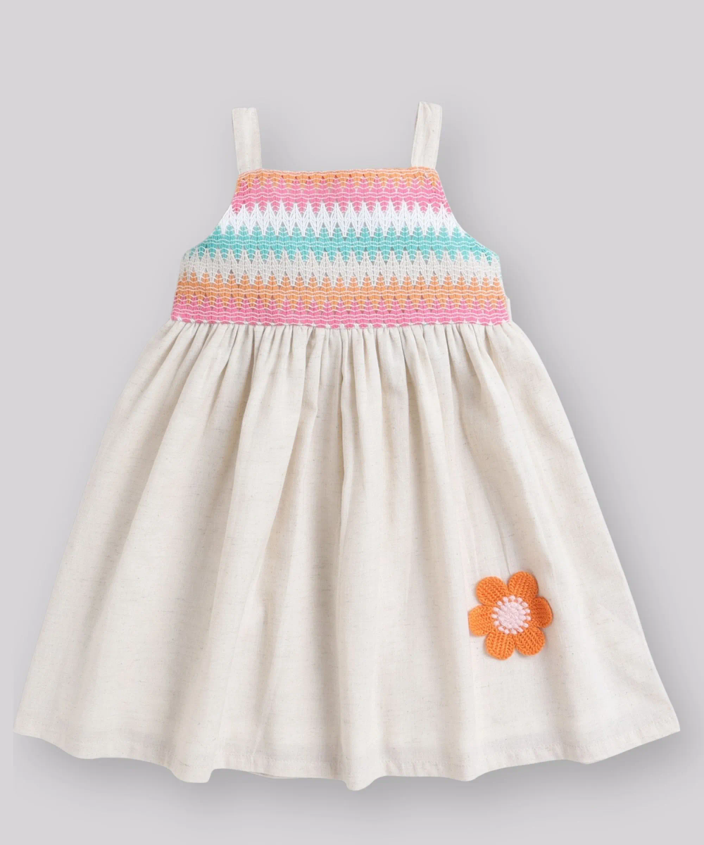 Smart Baby - Baby Girl's Sleeveless Casual Embroidered Dress - Cream