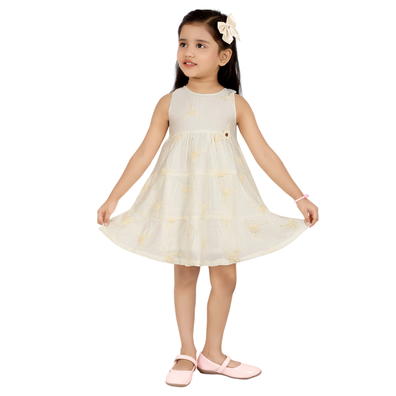 Smart Baby - Baby Girl's Embroidered Casual Dress - Cream