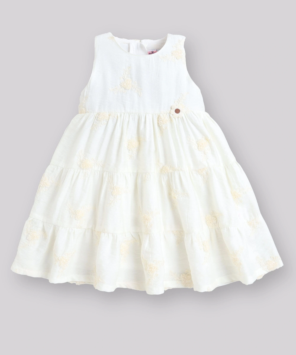 Smart Baby - Baby Girl's Embroidered Casual Dress - Cream