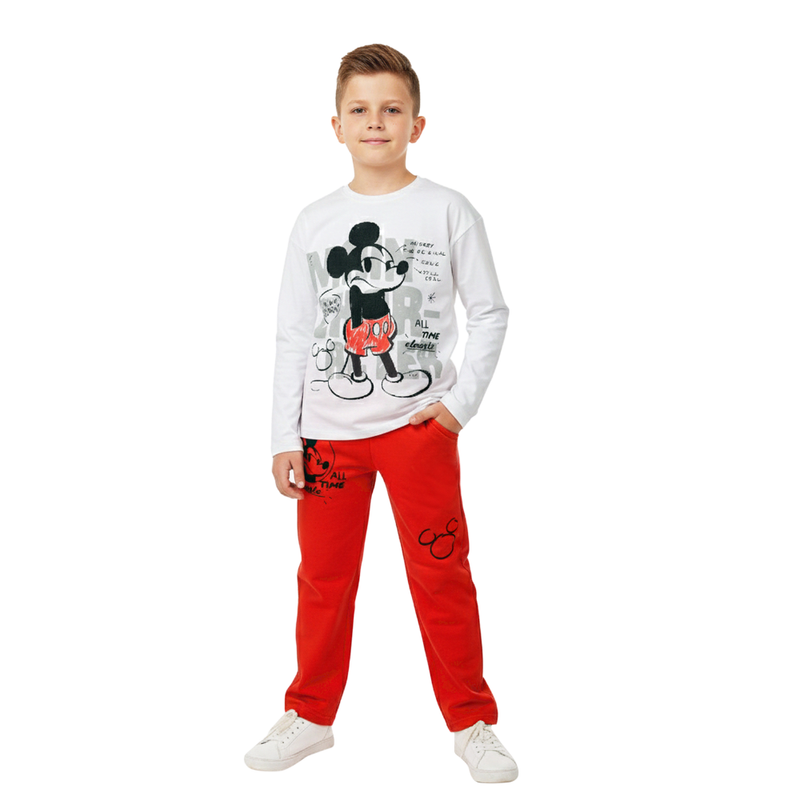 Mickey Mouse - 2pc-Set - Boy's Graphic T-Shirt & Pyjama Pants - White/Red