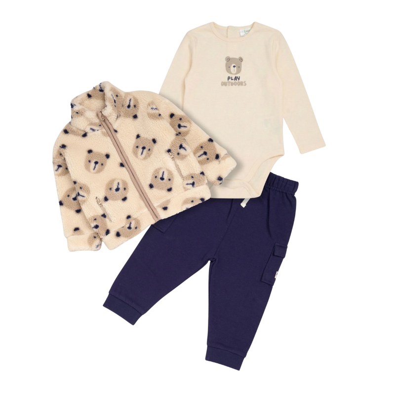 Lily & Jack - 3pc-Set - Baby Boy's Bodysuit, Jacket & Jogger - Beige/Blue