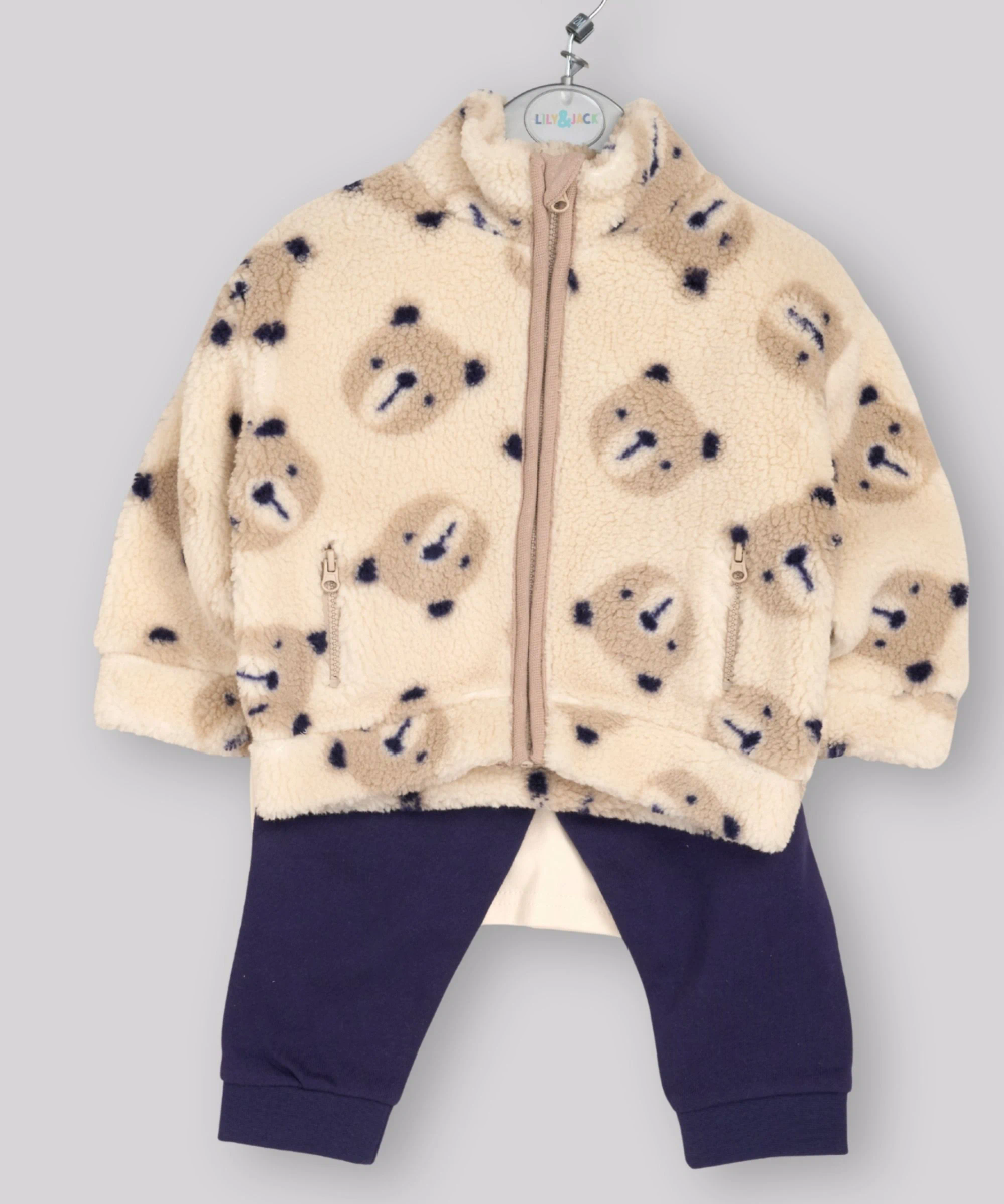 Lily & Jack - 3pc-Set - Baby Boy's Bodysuit, Jacket & Jogger - Beige/Blue