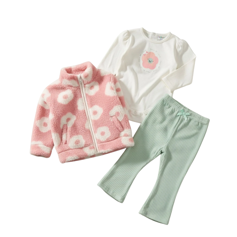 Lily & Jack - 3pc-Set - Baby Girl's Bodysuit, Pant & Jacket - Pink/White/Green