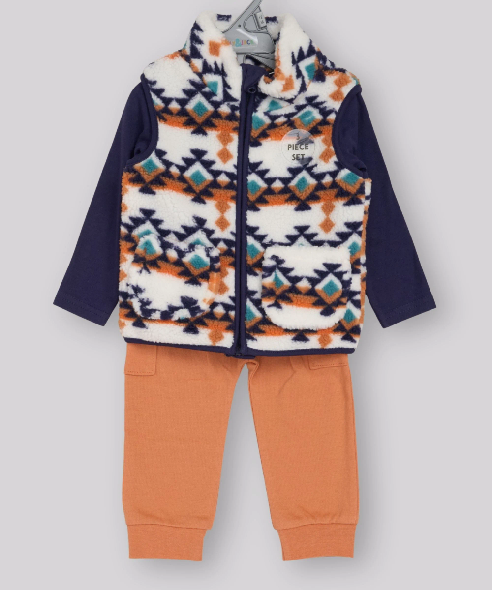 Lily & Jack - 3pc-Set - Baby Boy's Bodysuit, Jogger & Jacket Set - Navy Blue/Brown