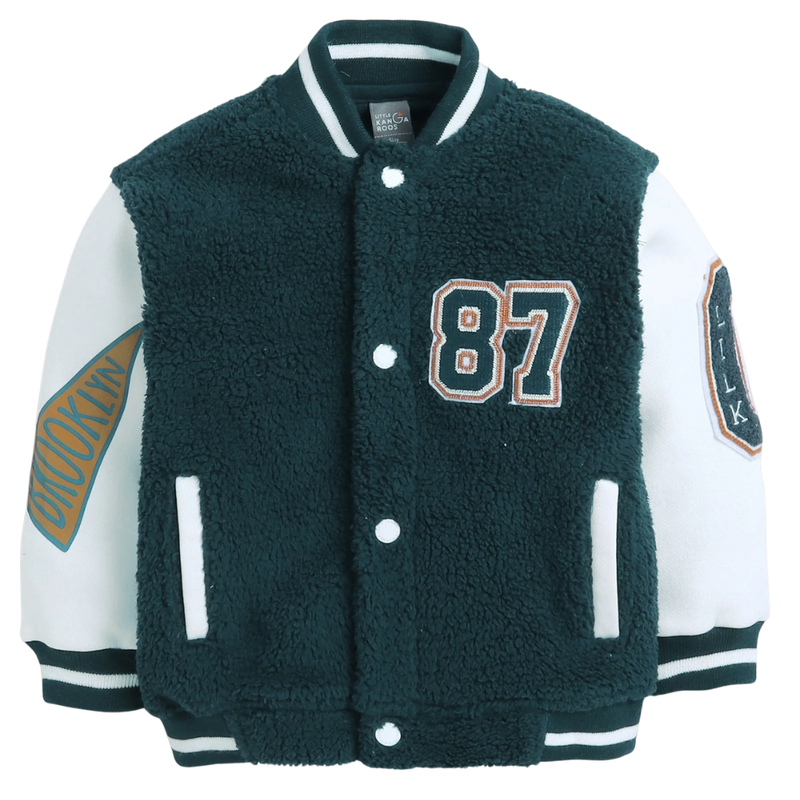 Little Kangaroos - Boy's Sherpa Varsity Bomber Jacket - Navy Blue