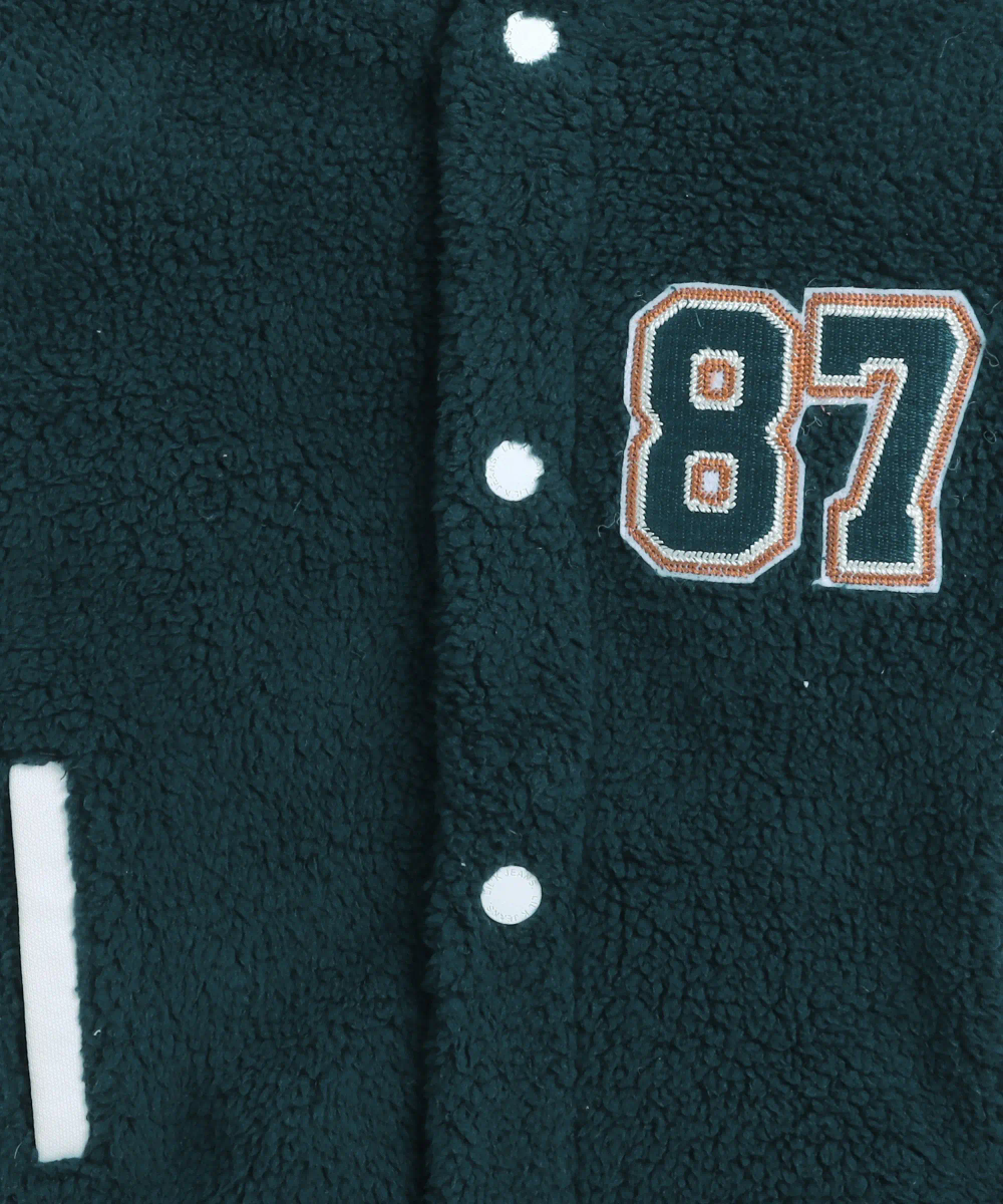 Little Kangaroos - Boy's Sherpa Varsity Bomber Jacket - Navy Blue