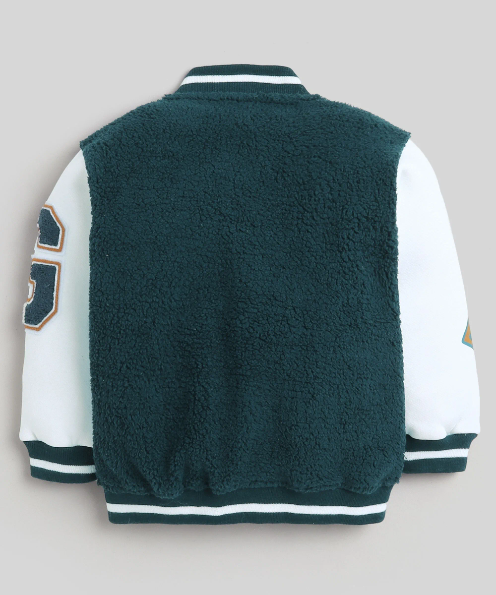 Little Kangaroos - Boy's Sherpa Varsity Bomber Jacket - Navy Blue