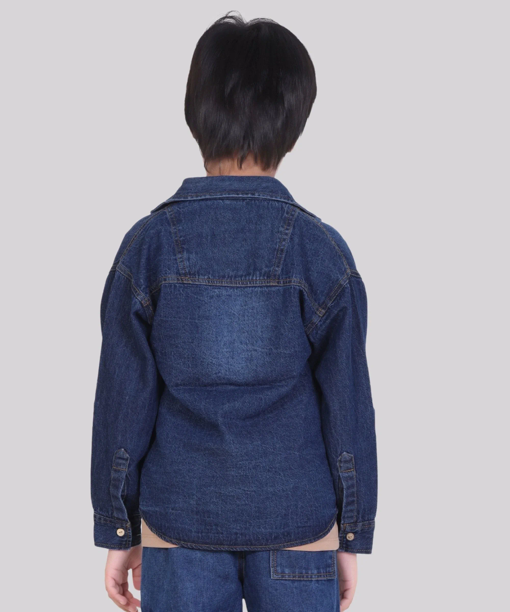 Little Kangaroos - 2pc-Set - Boy's T-Shirt & Denim Shacket - Navy Blue/Beige