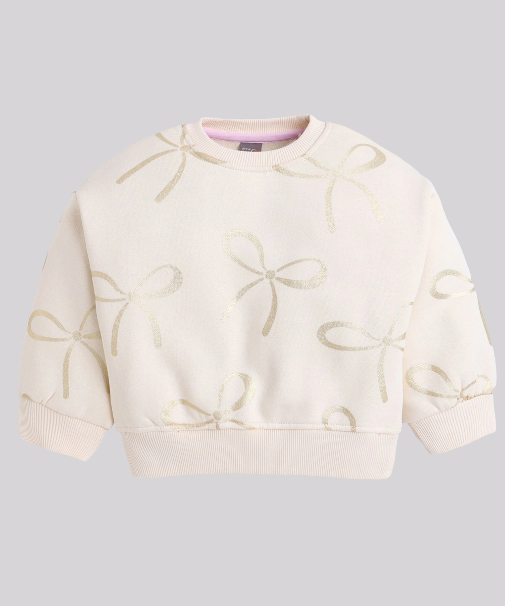 سويت شيرت أنيق مطبوع عليه فيونكة للبنات من ليتل كانغاروز - بيج