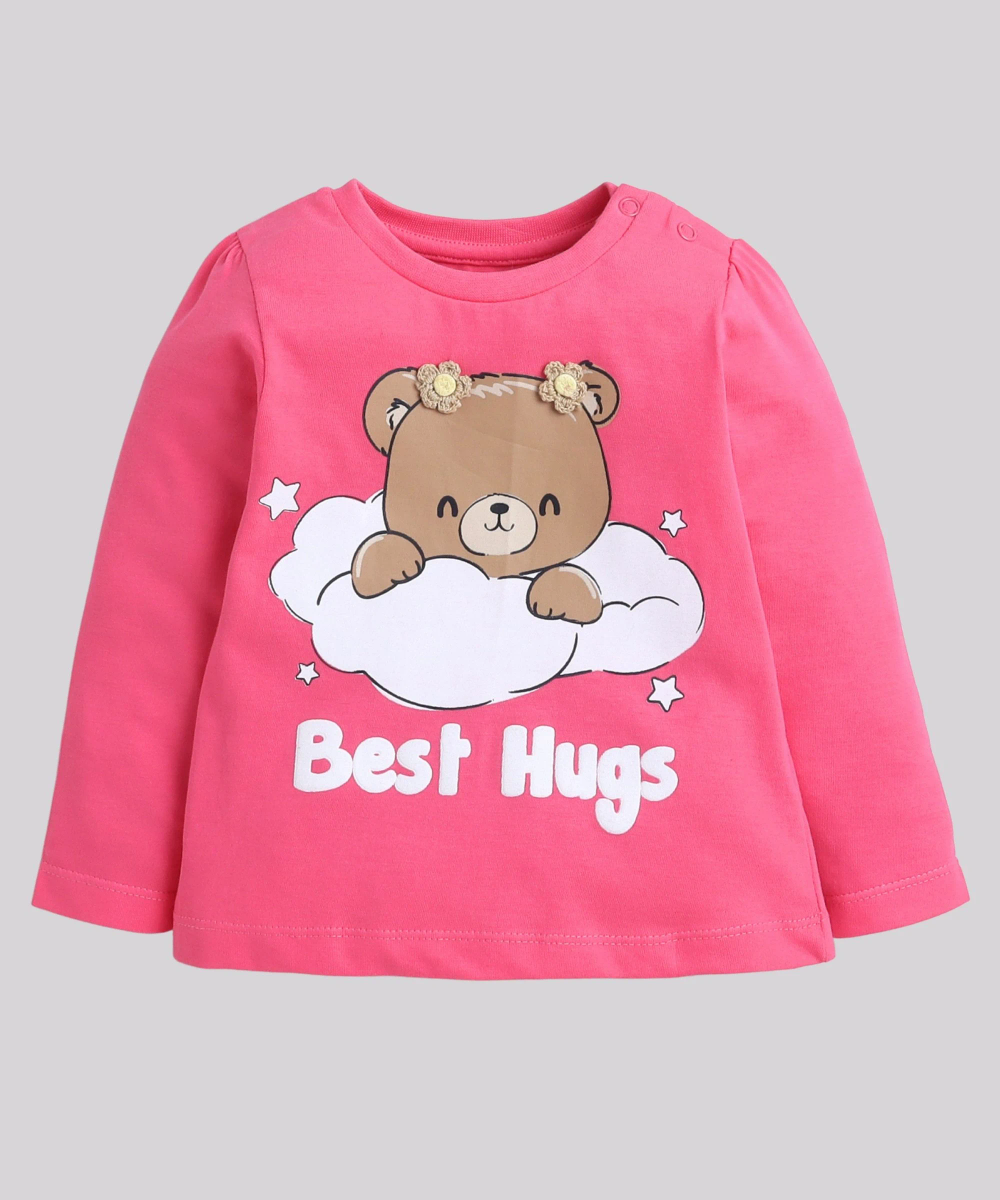 سمارت بيبي - طقم قطعتين - تيشيرت وبنطال للبنات - وردي