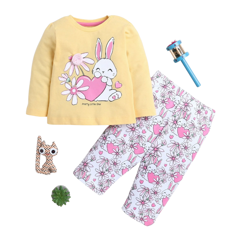 Smart Baby - 2pc-Set - Girl's T-Shirt & Pant - Yellow