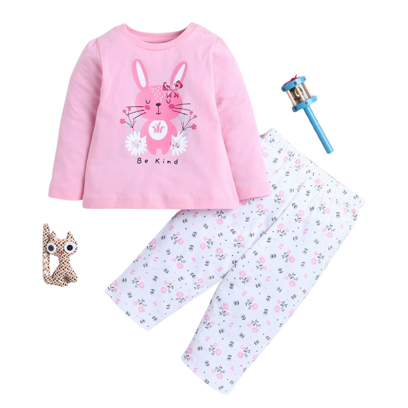 Smart Baby - 2pc-Set - Baby Girl's T-Shirt & Pant - Pink/White