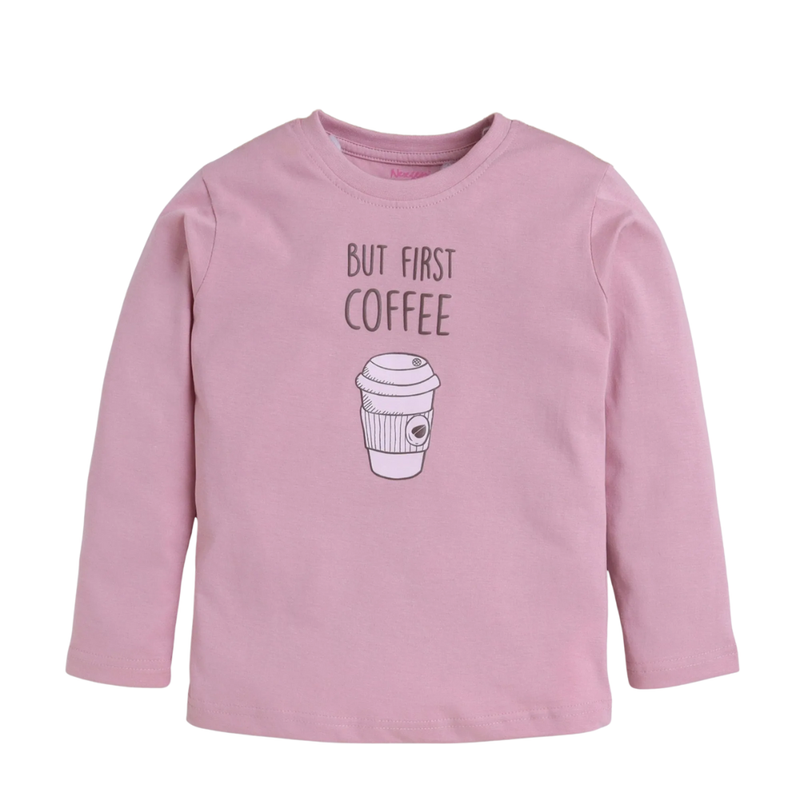 Nexgen Girls - Girl's But First Coffee Printed Graphic T-Shirt - Pink
