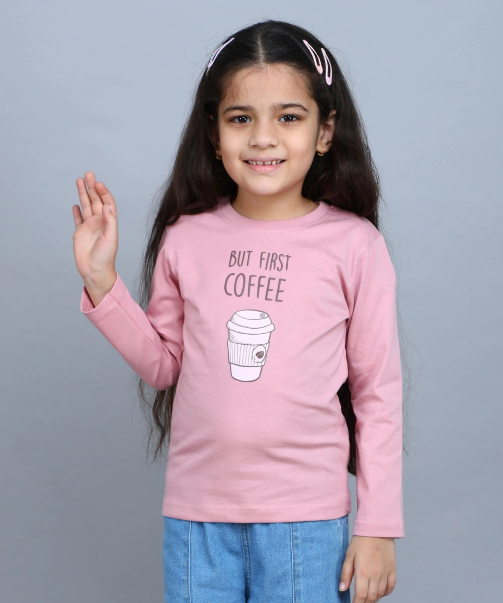 Nexgen Girls - Girl's But First Coffee Printed Graphic T-Shirt - Pink