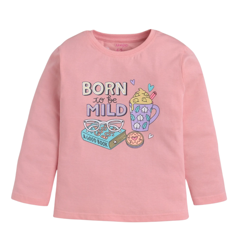 Nexgen Girls - Girl's Long Sleeves Graphic Printed T-Shirt - Pink