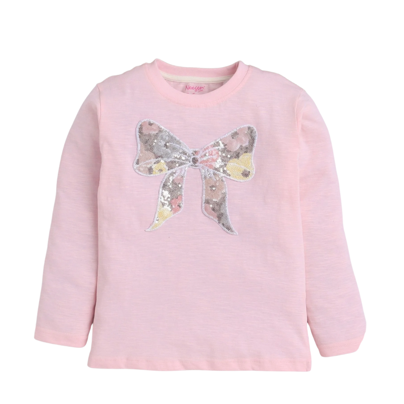 Nexgen Girls - Girl's Bow Embellished Long Sleeves T-Shirt - Pink