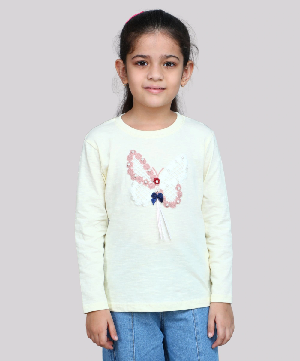 Nexgen Girls - Girl's Long Sleeves Embroidered T-Shirt - Cream