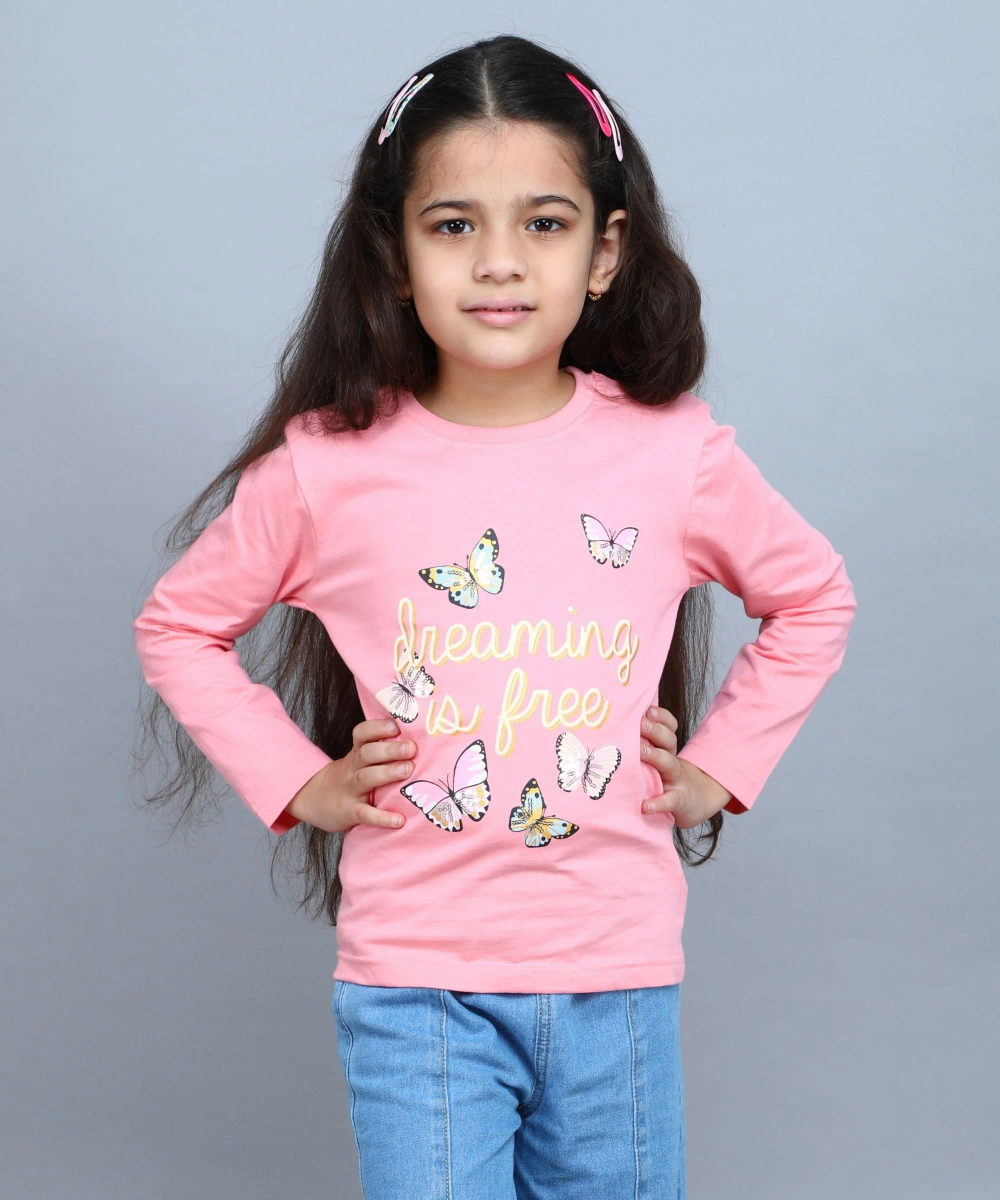 Nexgen Girls - Girl's Dreaming Is Free Printed T-Shirt - Pink