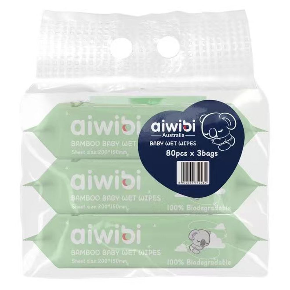 Aiwibi - Bamboo Natural Tea Tree Baby Wet Wipes - Pack of 3 - 240 Pcs