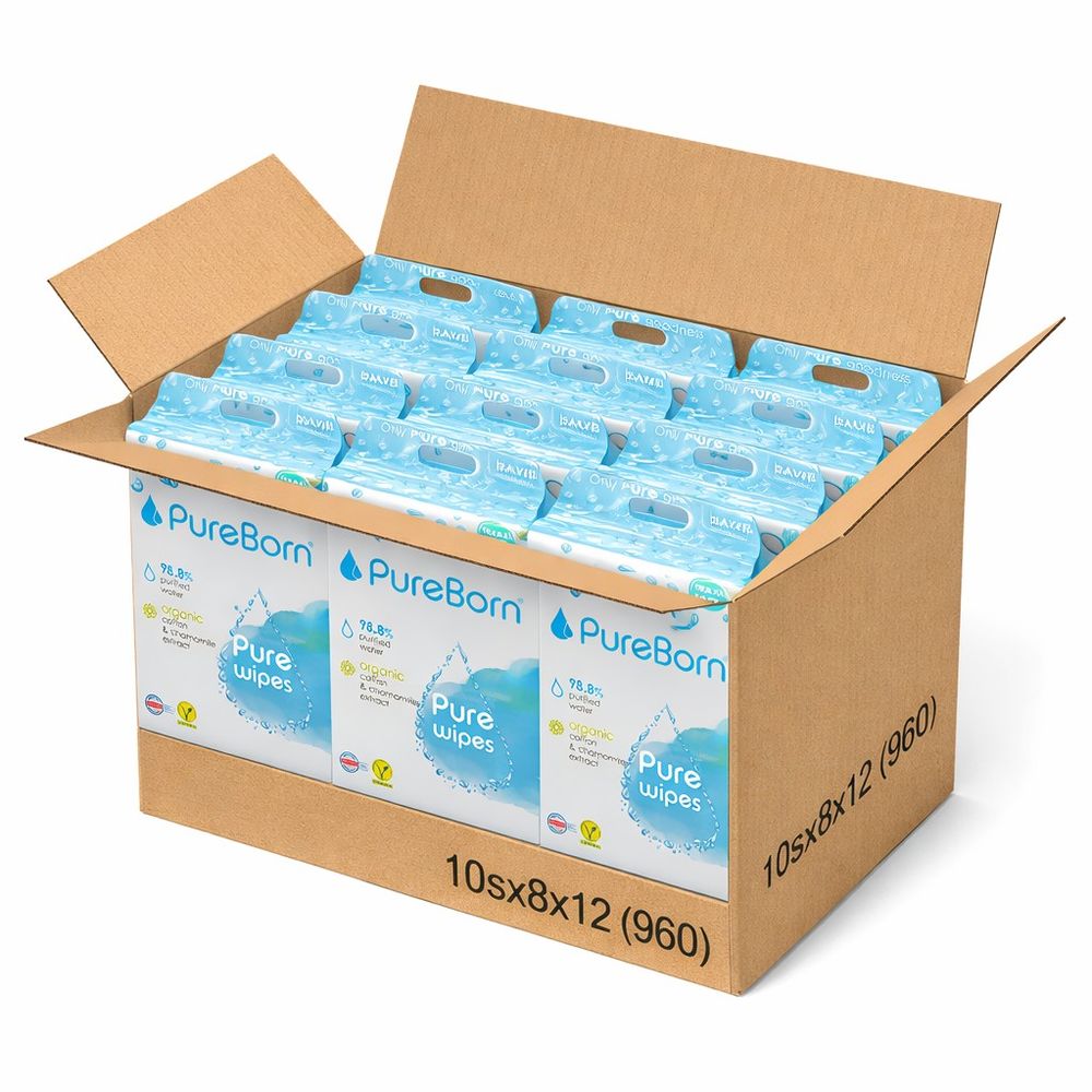 Pureborn - Organic Cotton Baby Wipes With Chamomile - Pack of 12 - 960 Pcs