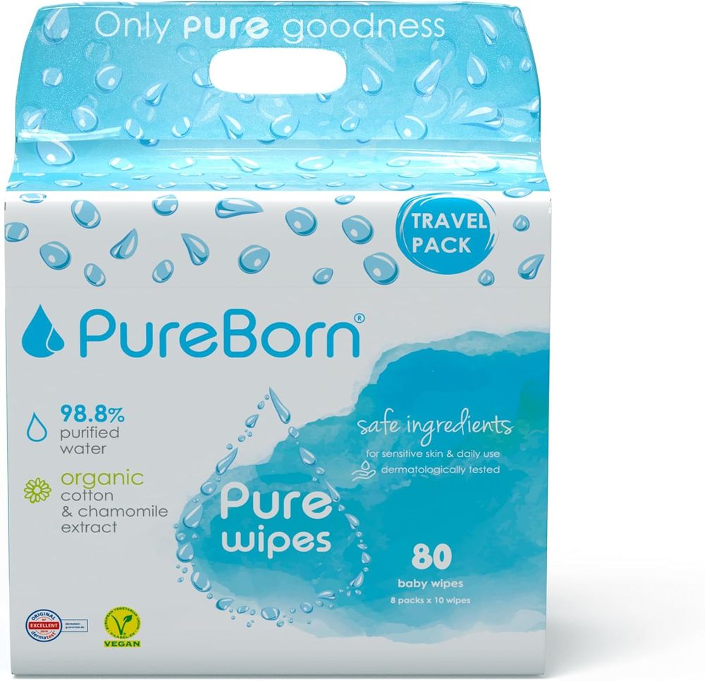 Pureborn - Organic Cotton Baby Wipes With Chamomile - Pack of 12 - 960 Pcs