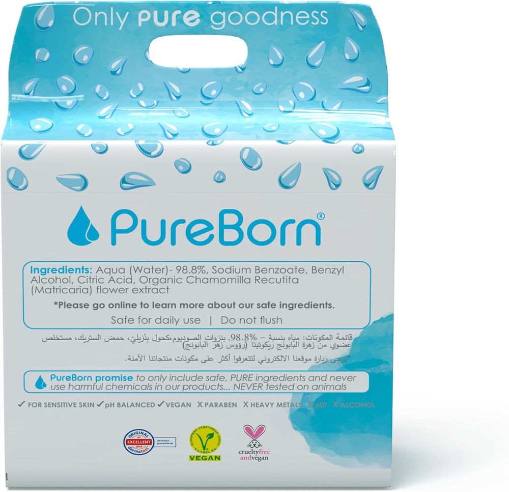 Pureborn - Organic Cotton Baby Wipes With Chamomile - Pack of 12 - 960 Pcs