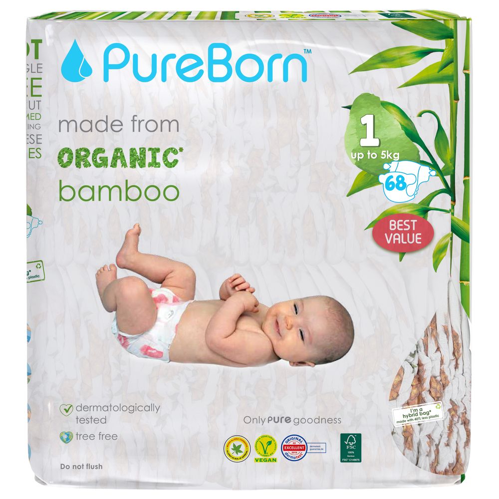 PureBorn - Organic Diapers Pineapple - Size-1- 5 kg - 68 Pcs